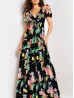 Floral V -Neck Short Sleeved Summer Dress